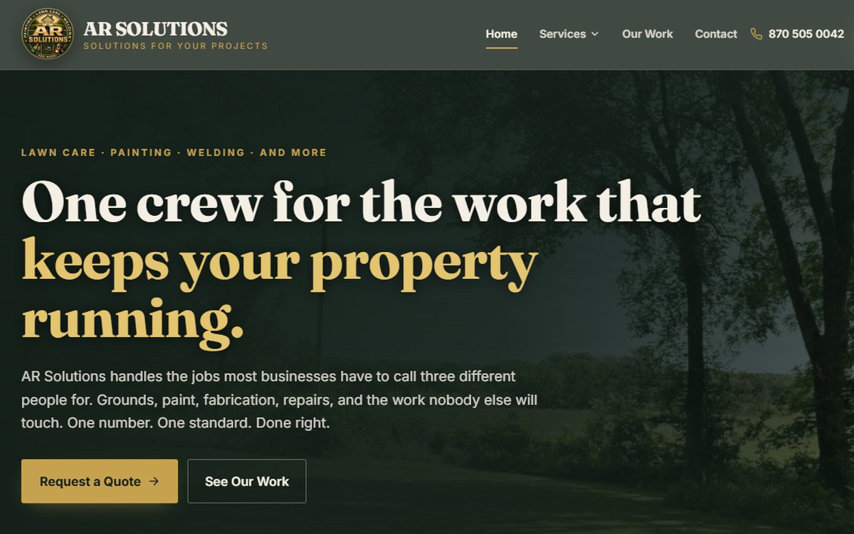 AR Solutions Lawn Care website homepage