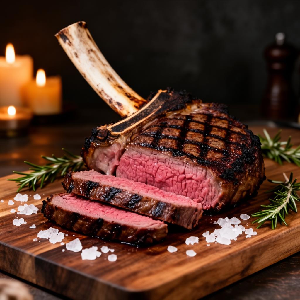 Tomahawk steak presented for two