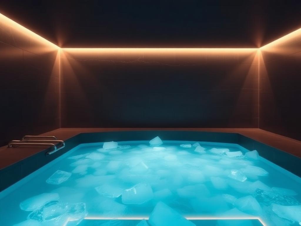 Cold plunge tub filled with ice water at Iron Ridge Fitness