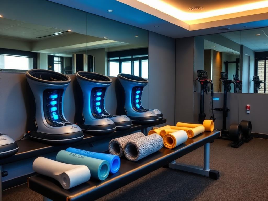 Recovery suite with compression boots and foam rollers