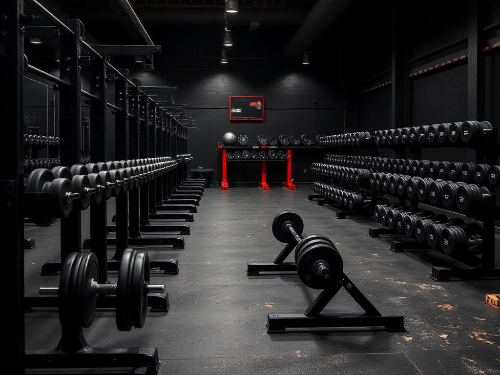 Free weights floor with full dumbbell racks