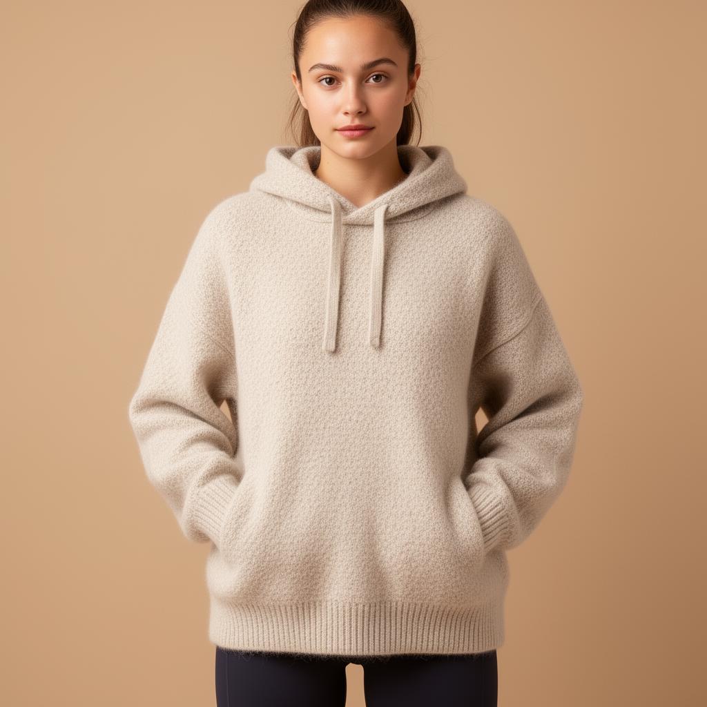 Soft knit hoodie in neutral tones